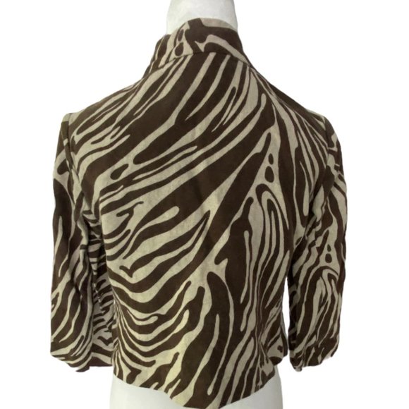 Michael Kors Brown & Tan Animal Zebra Print Swing Linen Cropped Jacket Size 4 - Picture 5 of 9